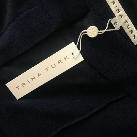 Trina Turk Pants Wide Leg Cropped Dark Indigo Sz 8 - Picture 2 of 5